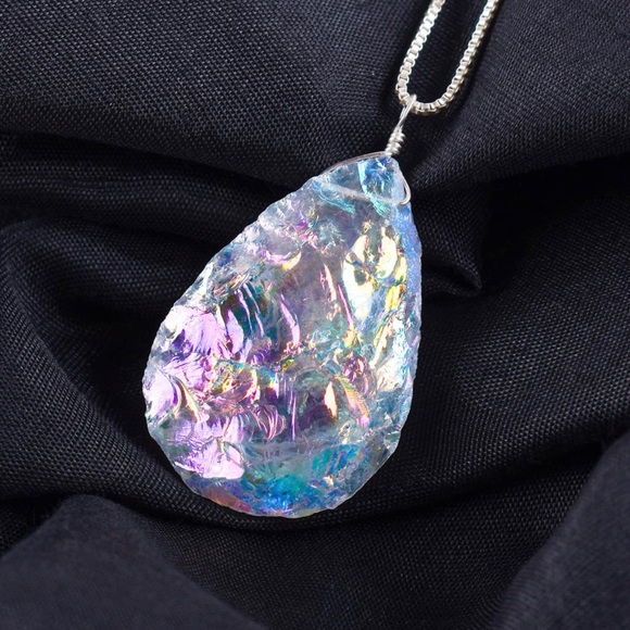 BOGO!! 🔮✨ Angel Aura Quartz Hand Crafted Pear Pendant w/ Sterling Silver chain - Picture 4 of 14